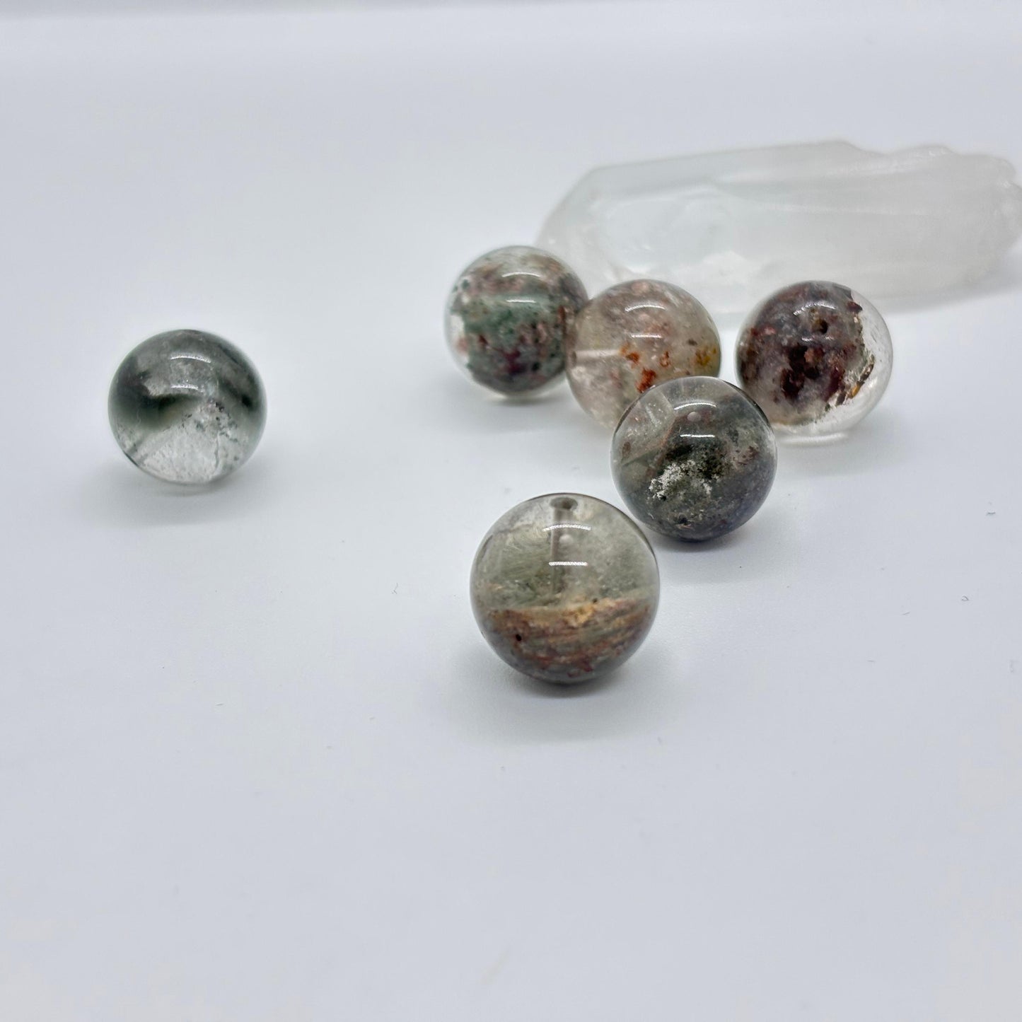 Natural Multicolored Phantom Quartz Bead diameter 15~16mm 1 piece