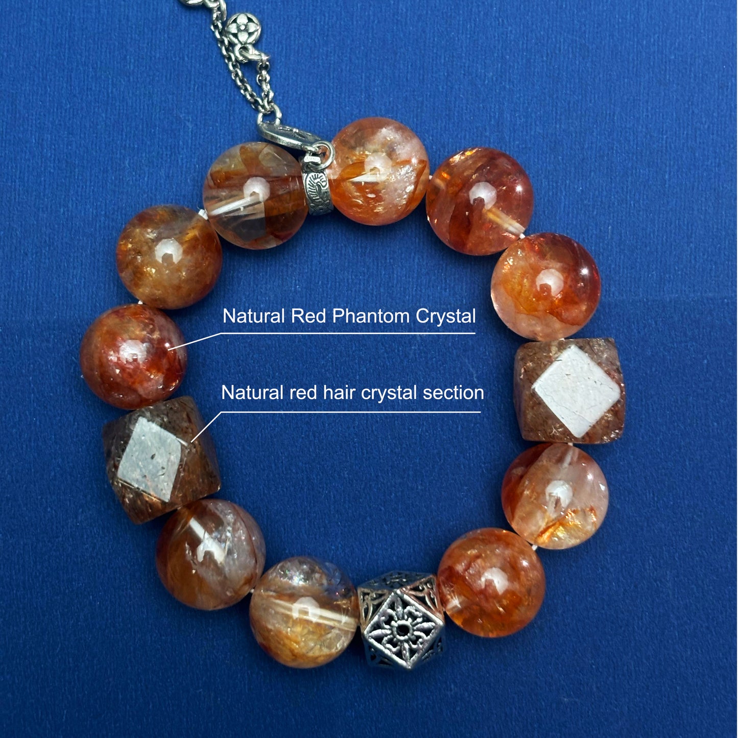 Natural Red Rutile Quartz Crystal Bracelet Bead diameter 14.5mm