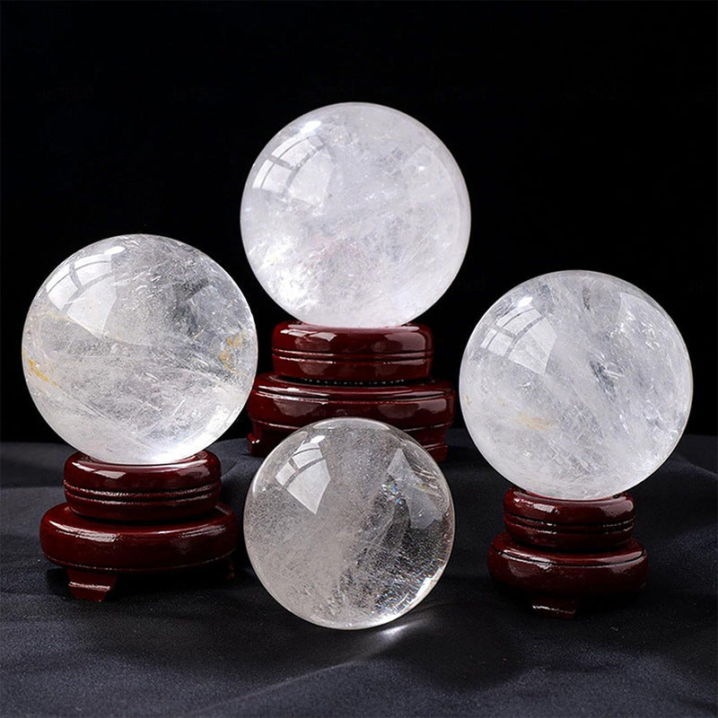 Natural white crystal ball ornament raw stone polishing