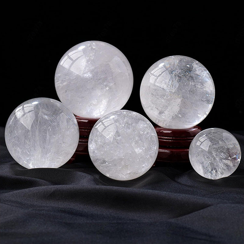 Natural white crystal ball ornament raw stone polishing