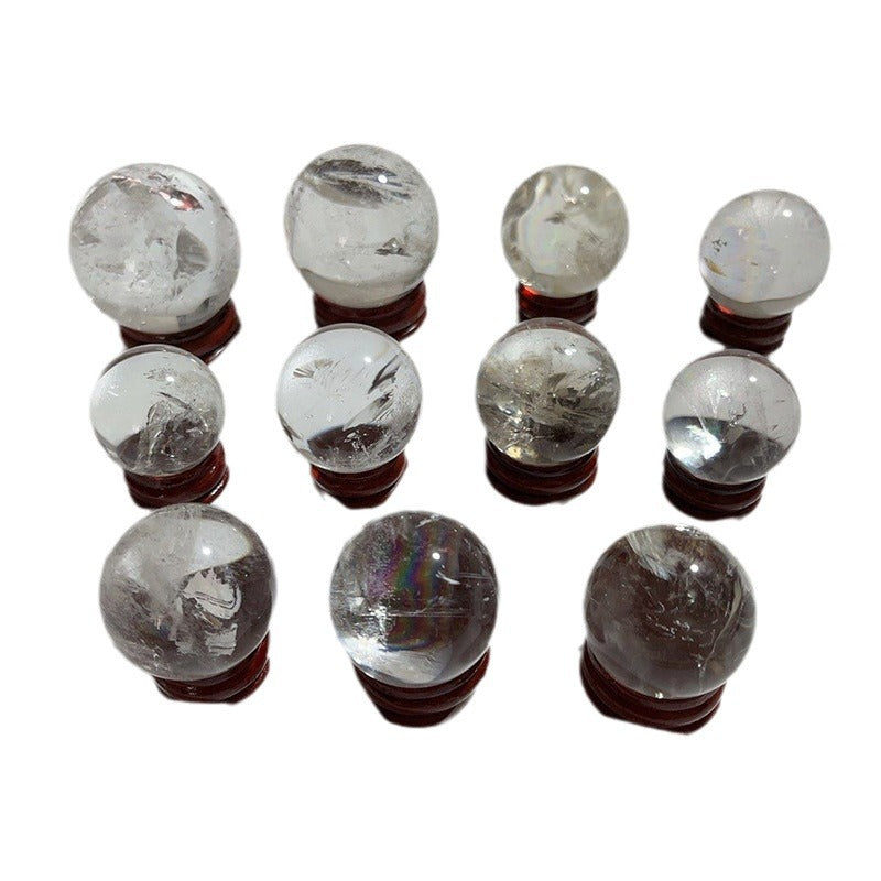 Natural white crystal ball ornament raw stone polishing