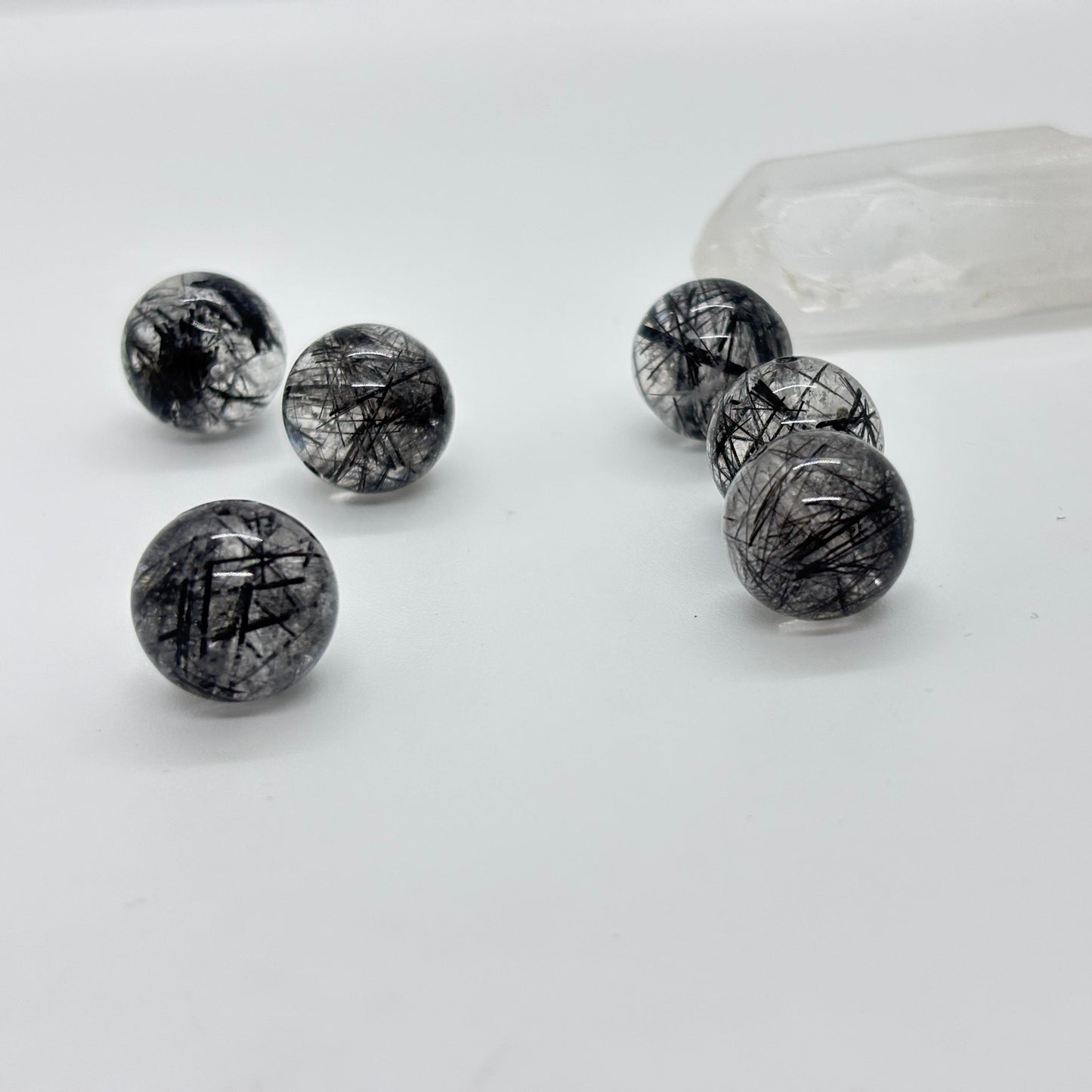 Natural Black Rutilated Quartz Bead diameter 14~14.5mm 1 piece